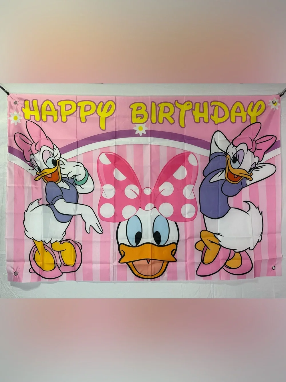 Daisy Duck Happy Birthday Backdrop Banner 5x3Ft.